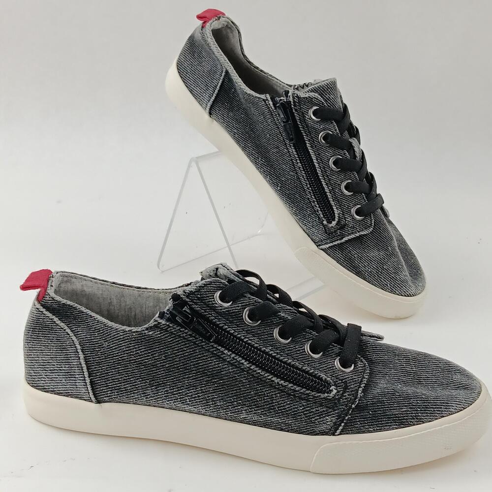 Cat & Jack Shoes Kids Size 5 Gray Denim Zipper Lace Up Casual Low Top Sneakers